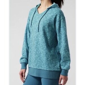 Athleta Sundown Alliance V Neck Hoodie Sweatshirt Oversized Medium Teal Green